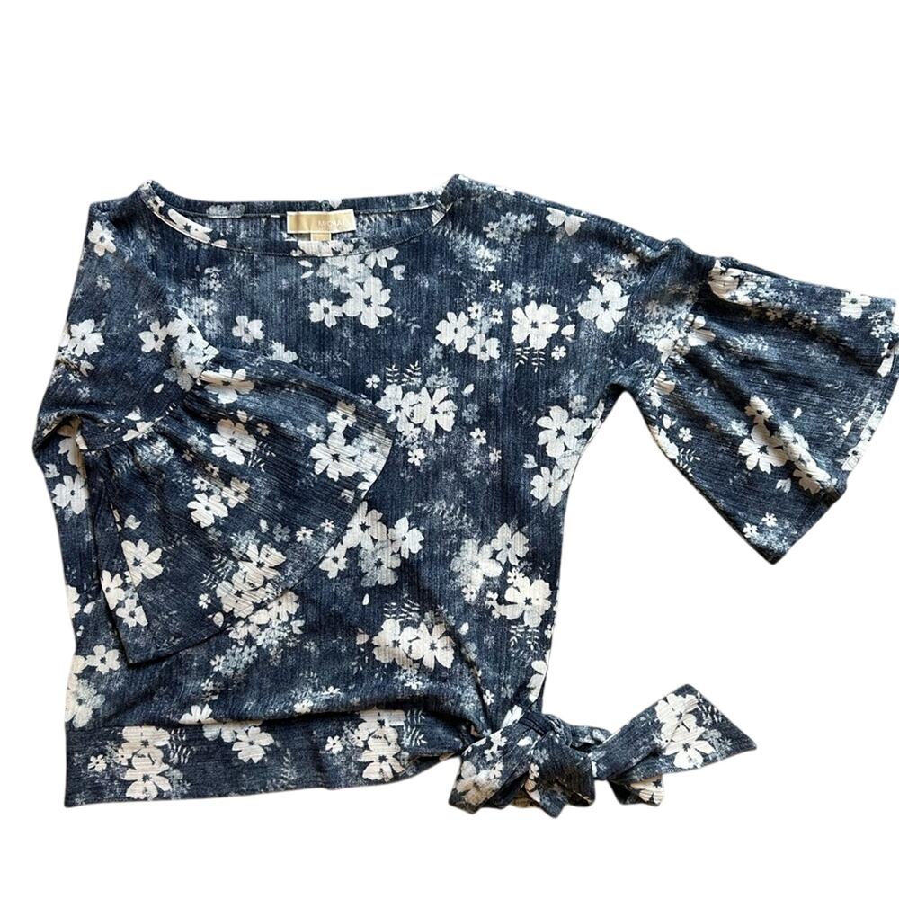 MICHAEL Michael Kors Navy Blue Floral Tie-Hem Blouse